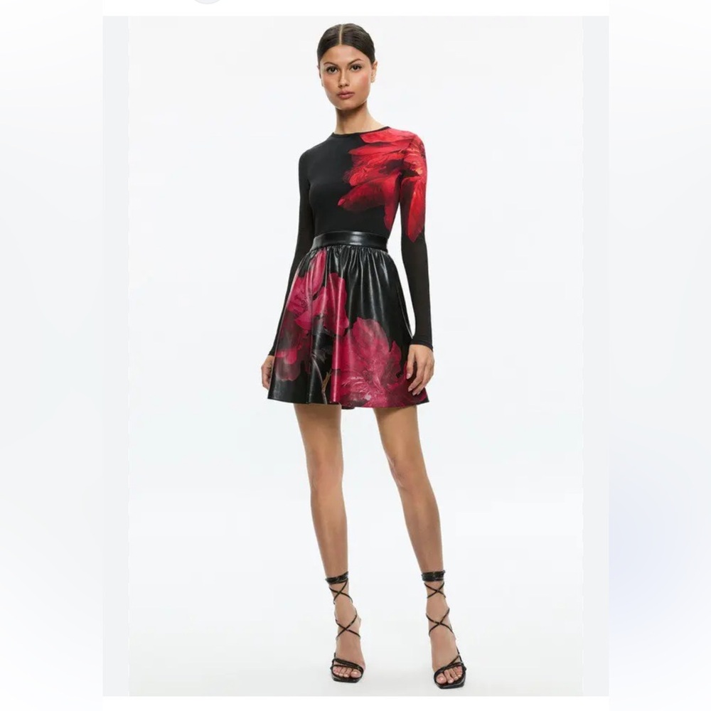 NWT Alice + Olivia Chara Vegan Leather Crewneck Mini Dress